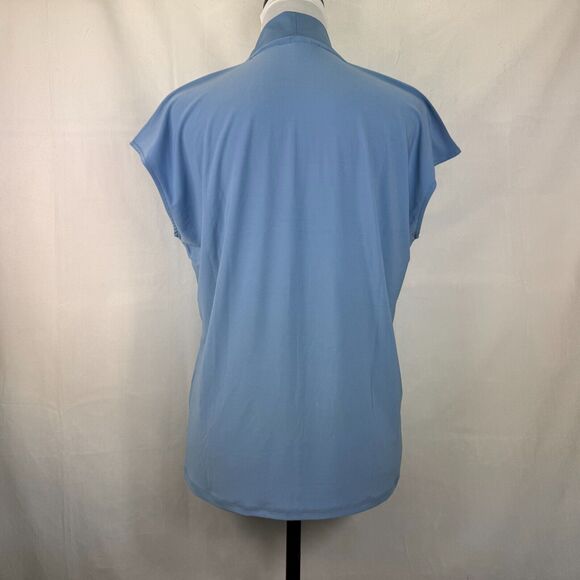 Buffalo David Bitton Blouse Sz S Light blue V-Neck Short Sleeve stand up collar - Picture 3 of 8